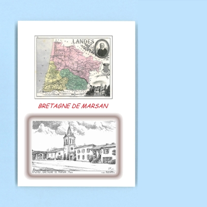 Cartes Postales impression Noir avec dpartement sur la ville de BRETAGNE DE MARSAN Titre : place