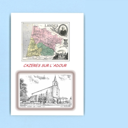 Cartes Postales impression Noir avec dpartement sur la ville de CAZERES SUR L ADOUR Titre : eglise