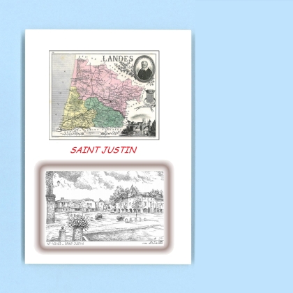 Cartes Postales impression Noir avec dpartement sur la ville de ST JUSTIN Titre : vue