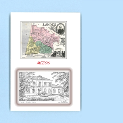 Cartes Postales impression Noir avec dpartement sur la ville de MEZOS Titre : mairie