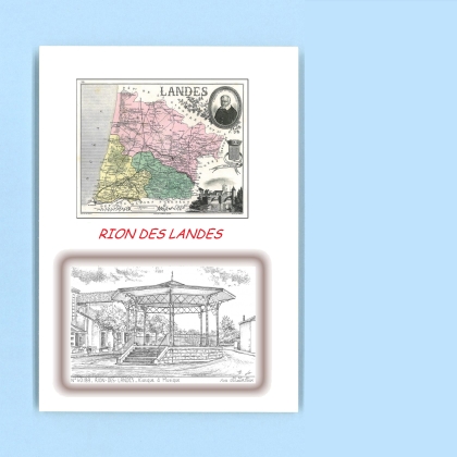 Cartes Postales impression Noir avec dpartement sur la ville de RION DES LANDES Titre : kiosque a musique