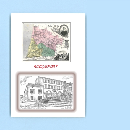 Cartes Postales impression Noir avec dpartement sur la ville de ROQUEFORT Titre : hotel de ville