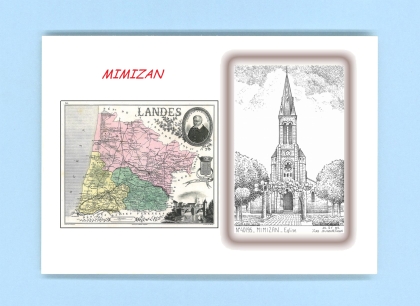 Cartes Postales impression Noir avec dpartement sur la ville de MIMIZAN Titre : eglise