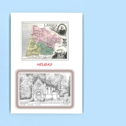 Cartes Postales impression Noir avec dpartement sur la ville de HEUGAS Titre : chapelle