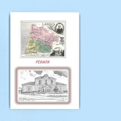 Cartes Postales impression Noir avec dpartement sur la ville de PISSOS Titre : mairie