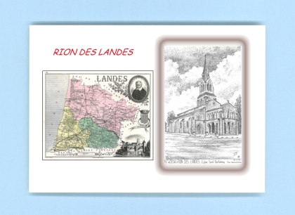 Cartes Postales impression Noir avec dpartement sur la ville de RION DES LANDES Titre : eglise st barthelemy
