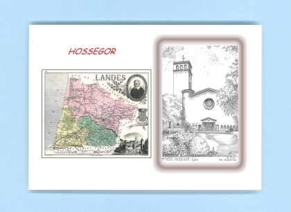 Cartes Postales impression Noir avec dpartement sur la ville de HOSSEGOR Titre : eglise