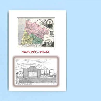 Cartes Postales impression Noir avec dpartement sur la ville de RION DES LANDES Titre : fronton