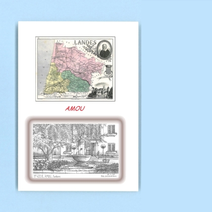 Cartes Postales impression Noir avec dpartement sur la ville de AMOU Titre : fontaine