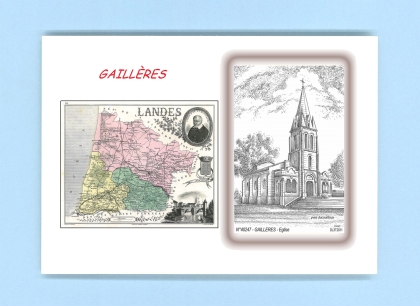 Cartes Postales impression Noir avec dpartement sur la ville de GAILLERES Titre : eglise