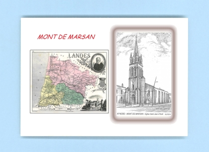 Cartes Postales impression Noir avec dpartement sur la ville de MONT DE MARSAN Titre : eglise st jean d aout
