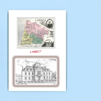 Cartes Postales impression Noir avec dpartement sur la ville de LABRIT Titre : mairie