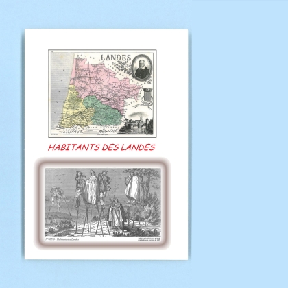 Cartes Postales impression Noir avec dpartement sur la ville de HABITANTS DES LANDES Titre : 
