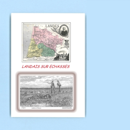 Cartes Postales impression Noir avec dpartement sur la ville de LANDAIS SUR ECHASSES Titre : 