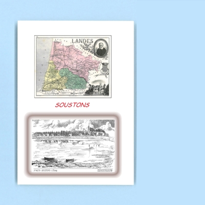 Cartes Postales impression Noir avec dpartement sur la ville de SOUSTONS Titre : l etang