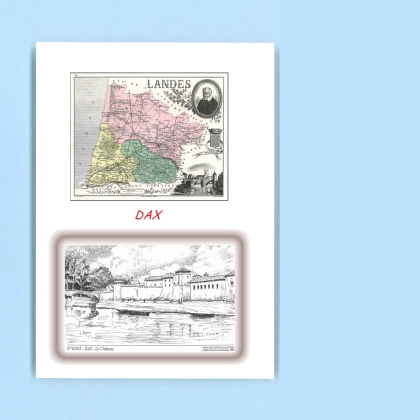 Cartes Postales impression Noir avec dpartement sur la ville de DAX Titre : le chateau