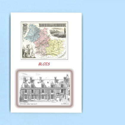 Cartes Postales impression Noir avec dpartement sur la ville de BLOIS Titre : chateau facade louis XII