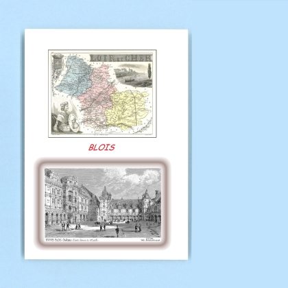 Cartes Postales impression Noir avec dpartement sur la ville de BLOIS Titre : chateau