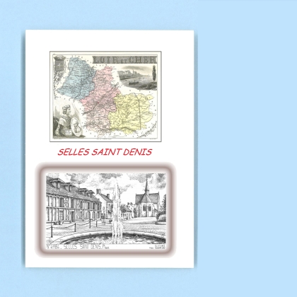 Cartes Postales impression Noir avec dpartement sur la ville de SELLES ST DENIS Titre : place