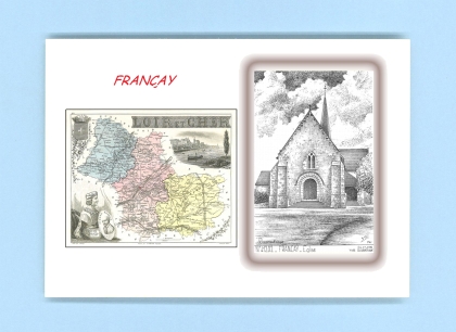 Cartes Postales impression Noir avec dpartement sur la ville de FRANCAY Titre : eglise