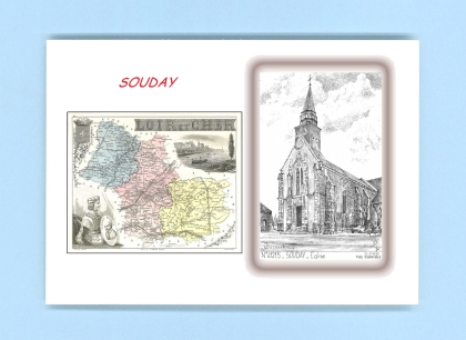 Cartes Postales impression Noir avec dpartement sur la ville de SOUDAY Titre : eglise