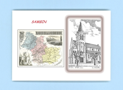Cartes Postales impression Noir avec dpartement sur la ville de SAMBIN Titre : eglise