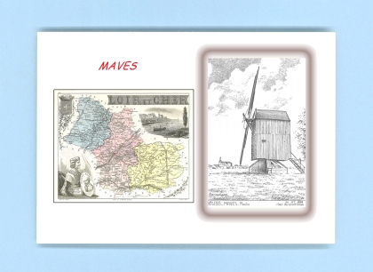 Cartes Postales impression Noir avec dpartement sur la ville de MAVES Titre : moulin