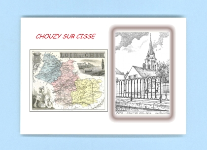Cartes Postales impression Noir avec dpartement sur la ville de CHOUZY SUR CISSE Titre : eglise