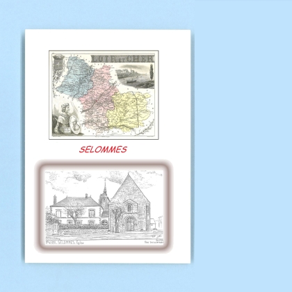 Cartes Postales impression Noir avec dpartement sur la ville de SELOMMES Titre : eglise