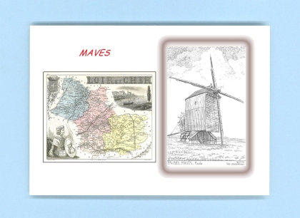 Cartes Postales impression Noir avec dpartement sur la ville de MAVES Titre : moulin