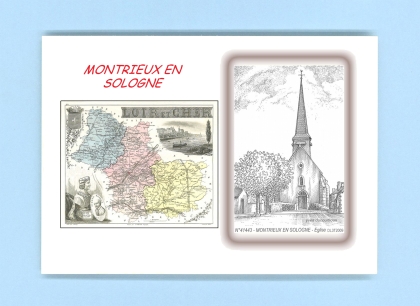 Cartes Postales impression Noir avec dpartement sur la ville de MONTRIEUX EN SOLOGNE Titre : eglise