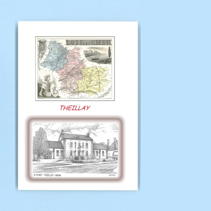 Cartes Postales impression Noir avec dpartement sur la ville de THEILLAY Titre : mairie