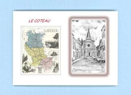 Cartes Postales impression Noir avec dpartement sur la ville de LE COTEAU Titre : eglise