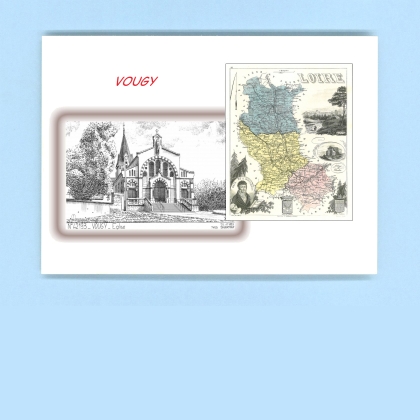 Cartes Postales impression Noir avec dpartement sur la ville de VOUGY Titre : eglise