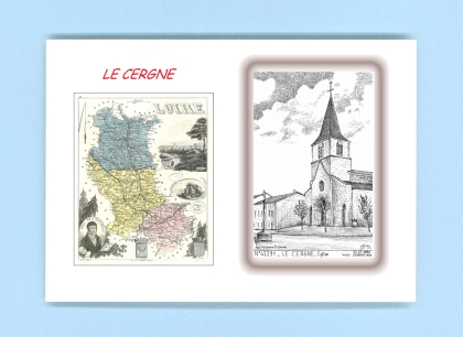 Cartes Postales impression Noir avec dpartement sur la ville de LE CERGNE Titre : eglise