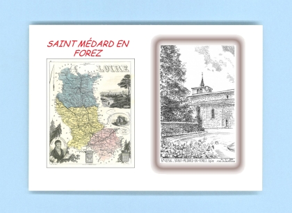 Cartes Postales impression Noir avec dpartement sur la ville de ST MEDARD EN FOREZ Titre : eglise