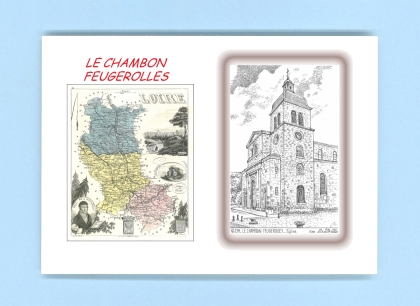 Cartes Postales impression Noir avec dpartement sur la ville de LE CHAMBON FEUGEROLLES Titre : eglise