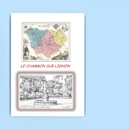 Cartes Postales impression Noir avec dpartement sur la ville de LE CHAMBON SUR LIGNON Titre : fontaine