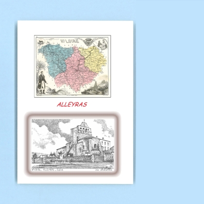 Cartes Postales impression Noir avec dpartement sur la ville de ALLEYRAS Titre : eglise
