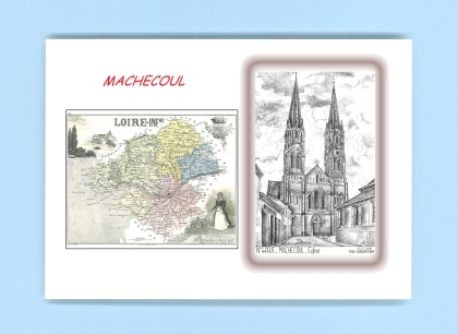 Cartes Postales impression Noir avec dpartement sur la ville de MACHECOUL Titre : eglise