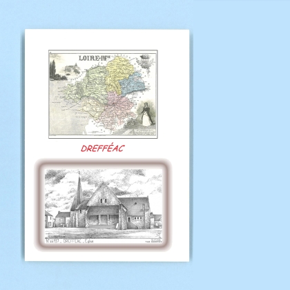 Cartes Postales impression Noir avec dpartement sur la ville de DREFFEAC Titre : eglise
