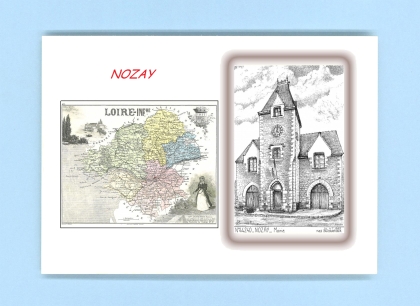 Cartes Postales impression Noir avec dpartement sur la ville de NOZAY Titre : mairie