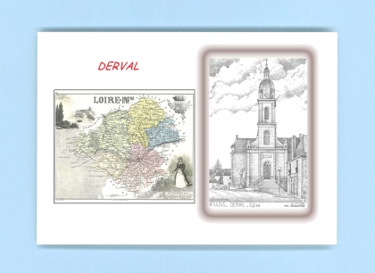 Cartes Postales impression Noir avec dpartement sur la ville de DERVAL Titre : eglise