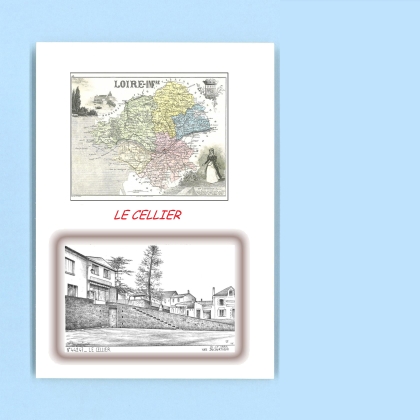 Cartes Postales impression Noir avec dpartement sur la ville de LE CELLIER Titre : vue
