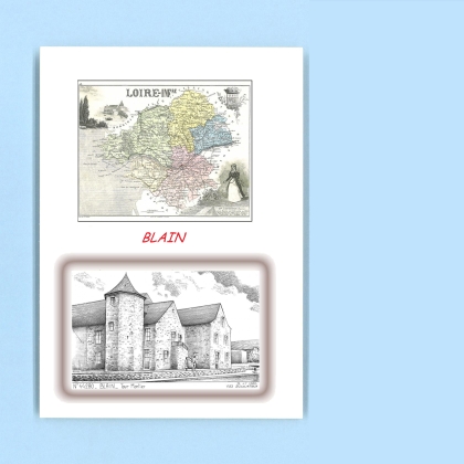 Cartes Postales impression Noir avec dpartement sur la ville de BLAIN Titre : tour mortier
