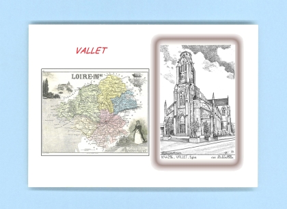 Cartes Postales impression Noir avec dpartement sur la ville de VALLET Titre : eglise
