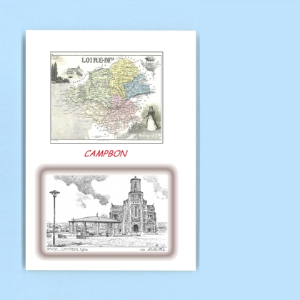 Cartes Postales impression Noir avec dpartement sur la ville de CAMPBON Titre : eglise