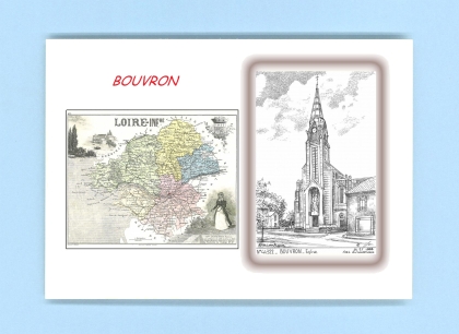 Cartes Postales impression Noir avec dpartement sur la ville de BOUVRON Titre : eglise