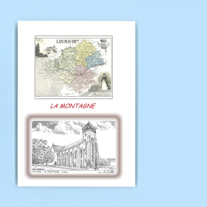 Cartes Postales impression Noir avec dpartement sur la ville de LA MONTAGNE Titre : eglise