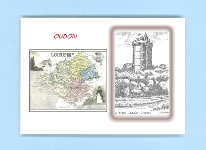 Cartes Postales impression Noir avec dpartement sur la ville de OUDON Titre : chateau